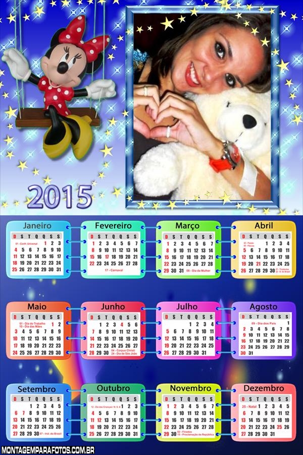 Calendário 2015 Minnie Disney | Montagem para Fotos Calendário 2015 Minnie Disney | Montagem para Fotos