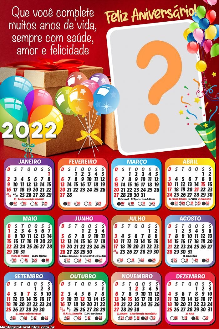 Calendário 2022 Frase Feliz Aniversário Virtual