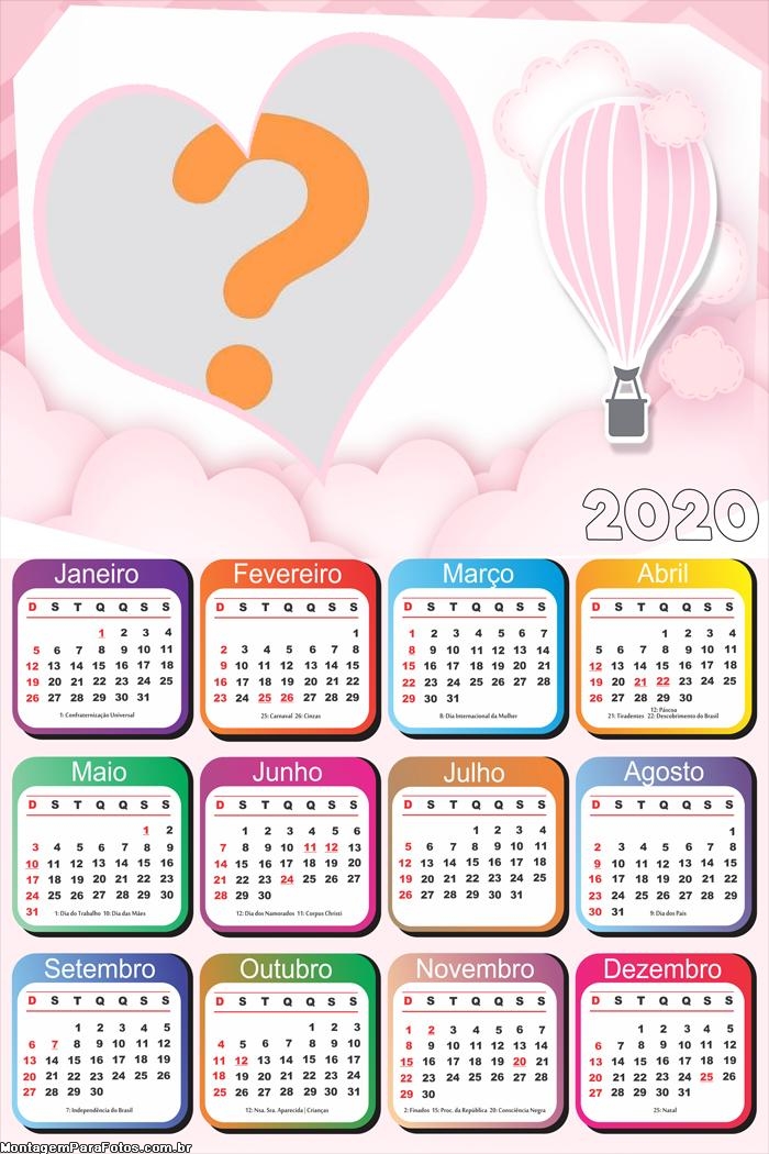 Calendário 2020 Online Balão de Ar