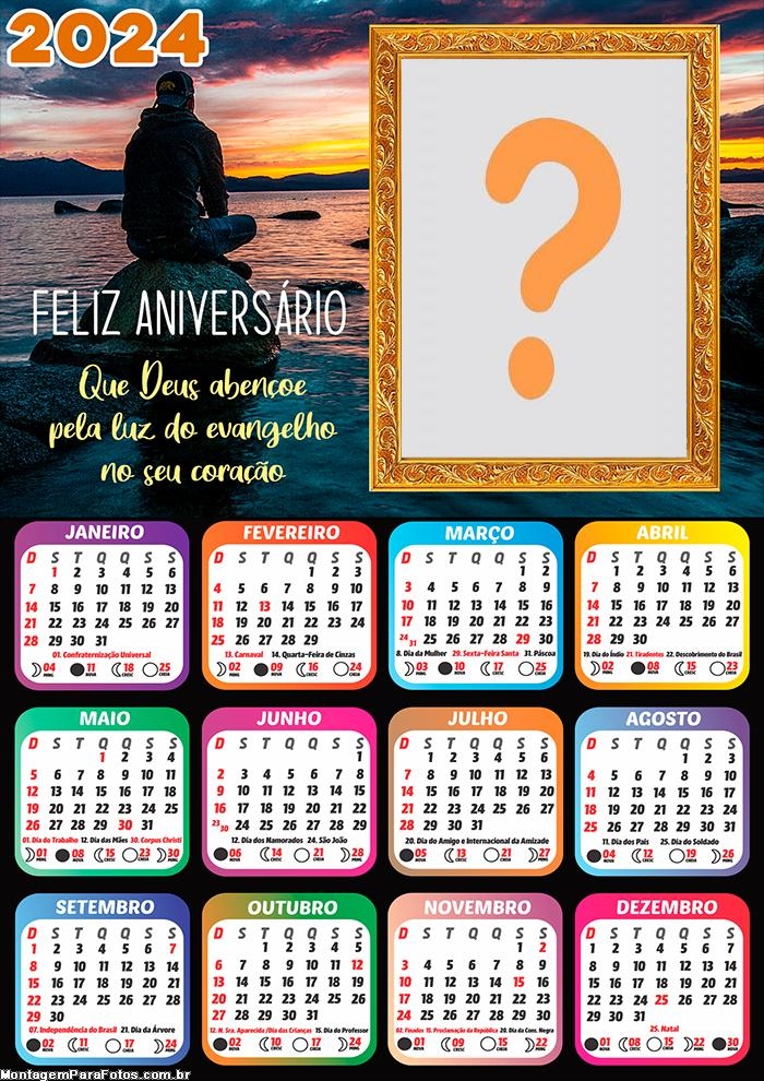 Calendário 2024 Feliz Aniversário Luz do Evangelho Juntar Foto Online