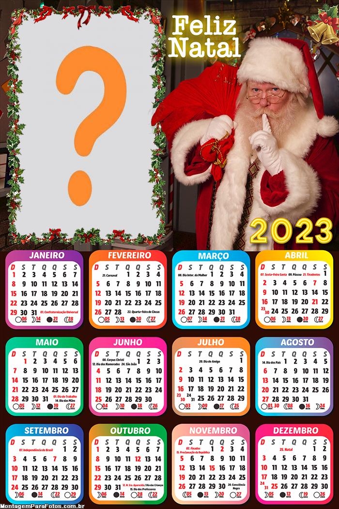 Calendário 2023 Feliz Natal Papai Noel Colar e Imprimir Online | Colagem de  Foto