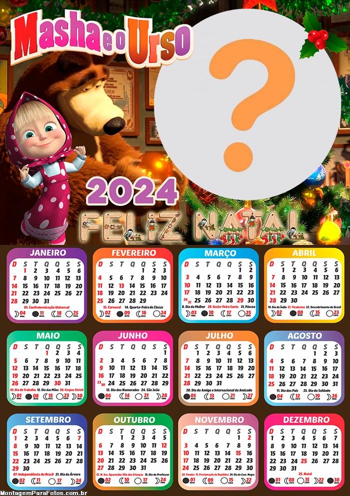 Editar Online Grátis Calendário 2024 Feliz Natal Masha e o Urso