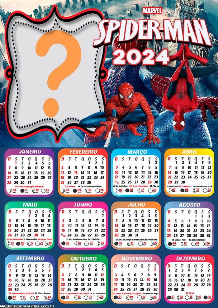 Calendário 2024 Spider Man Marvel Monta Foto