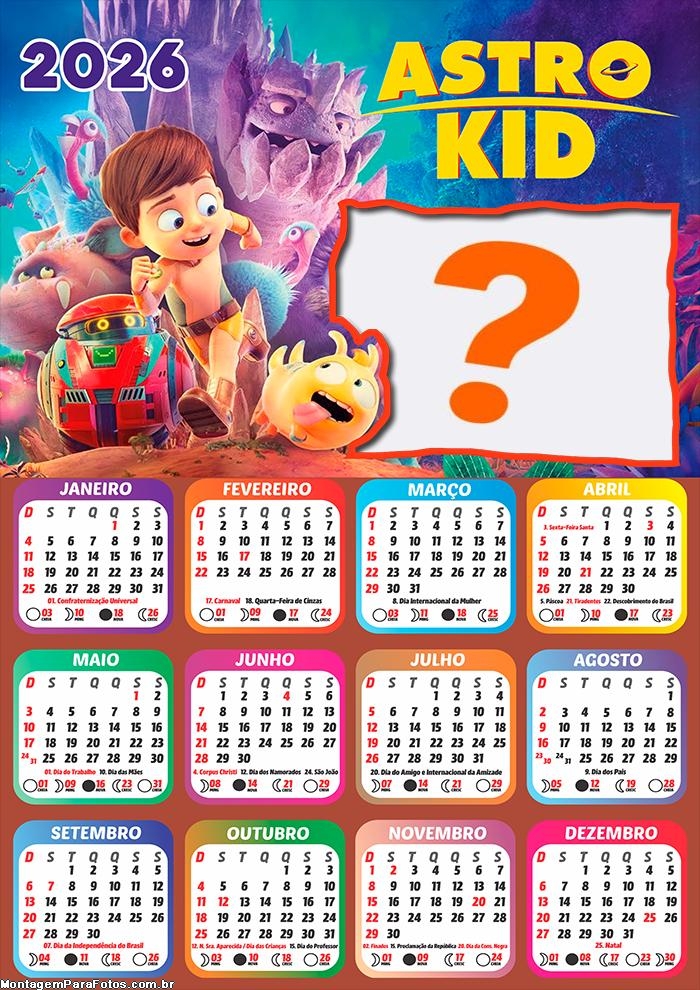 Calendário 2026 Astro Kid Criar Montagem