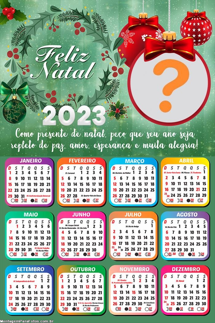 Calendário 2023 Como Presente de Natal Montar Grátis