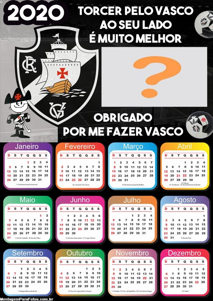 Calendário 2020 do Vasco Foto Montagem
