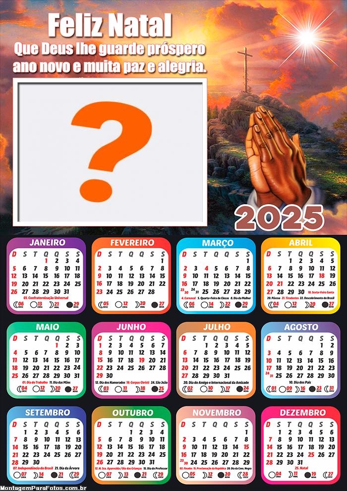 Calendário 2025 Que Deus lhe guarde Próspero Ano Feliz Natal 