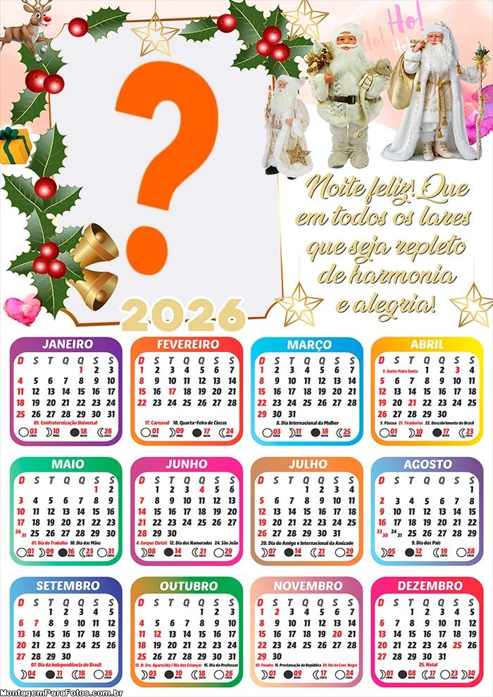 Calendário 2026 Natal Repleto de Harmonia e Alegria Criar Montagem