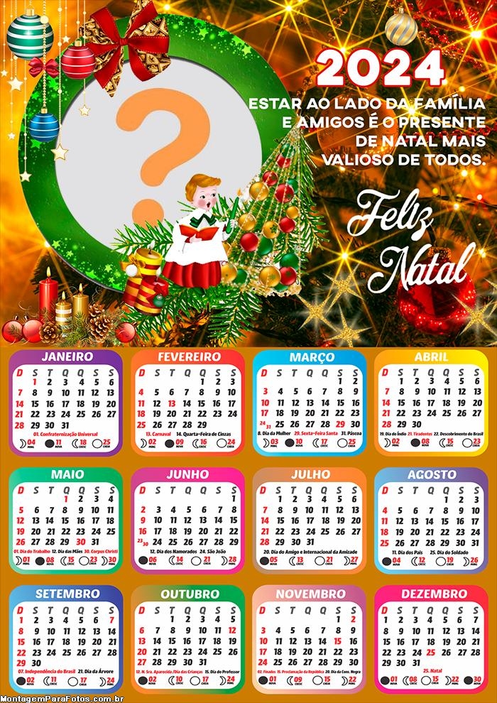 Calendário 2024 Feliz Natal ao Lado da Família para Foto Colagem Online