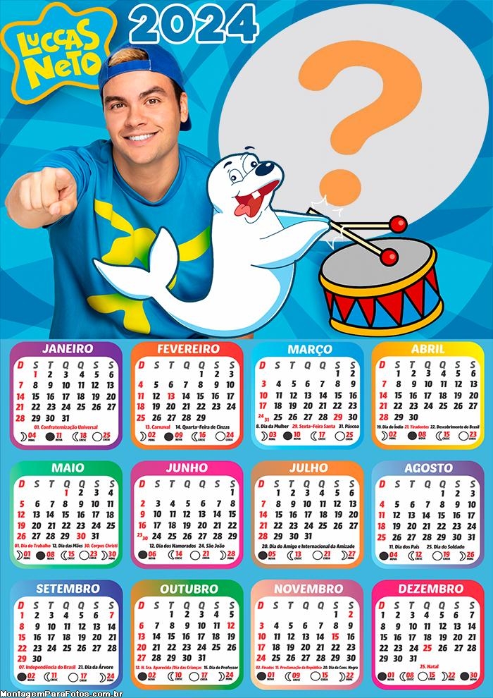 Calendário 2024 Criar Foto Montagem Foca Luccas Neto