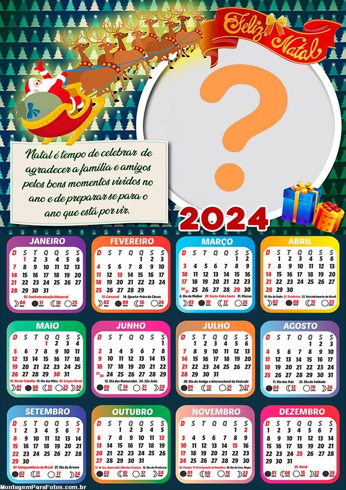 Calendário 2024 Frase de Agradecimento a Família e Amigos