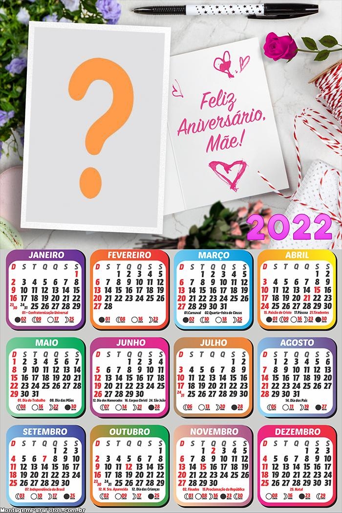 Calendário Online 2022 Feliz Aniversário Mãe