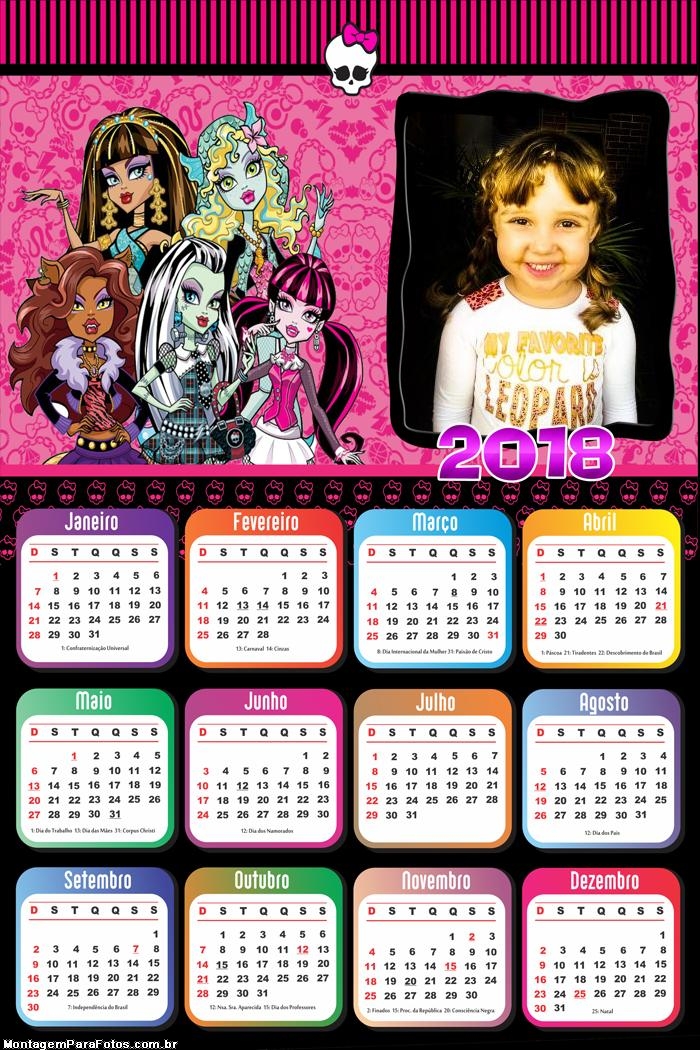 Calendário 2018 Monster High