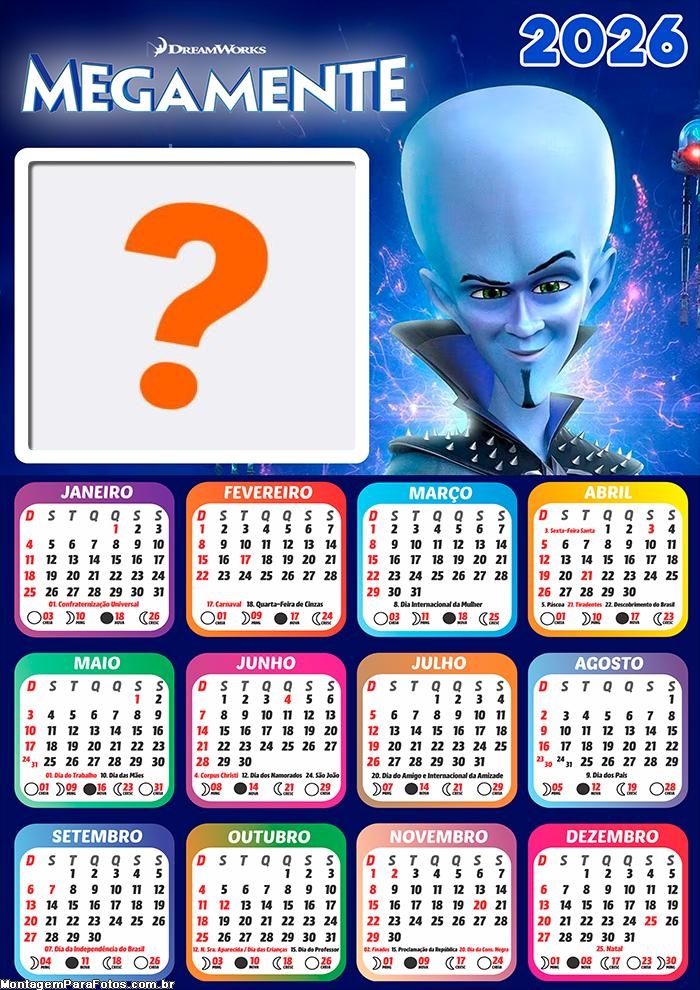 Foto em Calendário 2026 Megamente Online