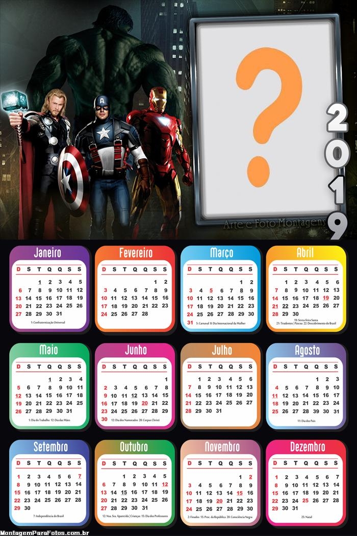 Calendário 2019 Avengers