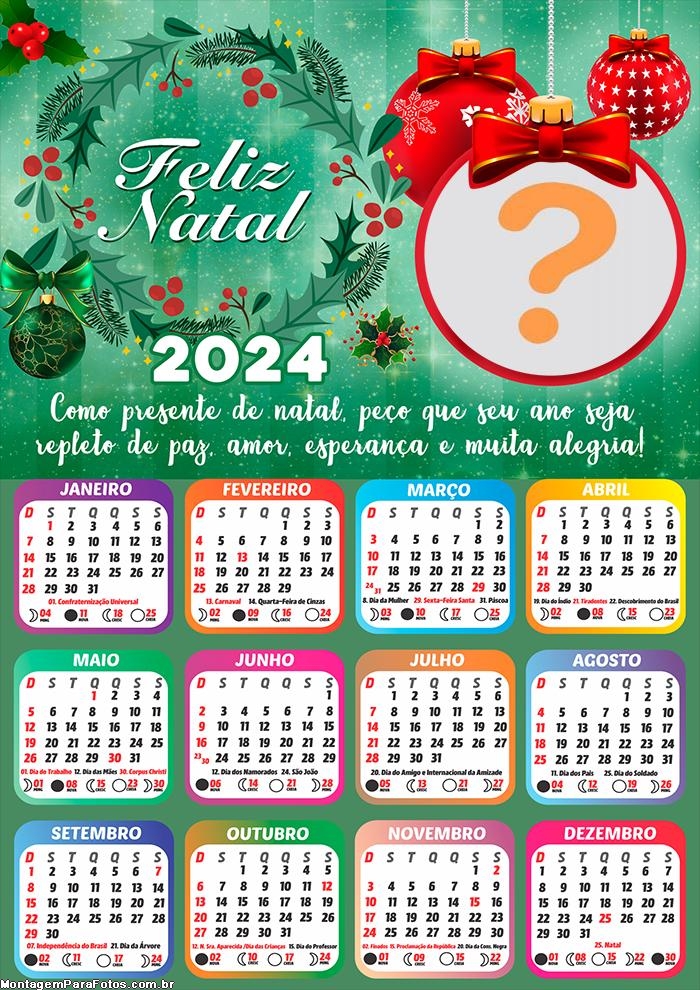 Calendário 2024 Editar Imagem Online Frase de Feliz Natal