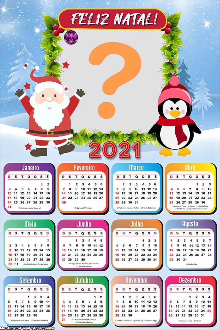 Calendário Infantil 2021 de Papai Noel