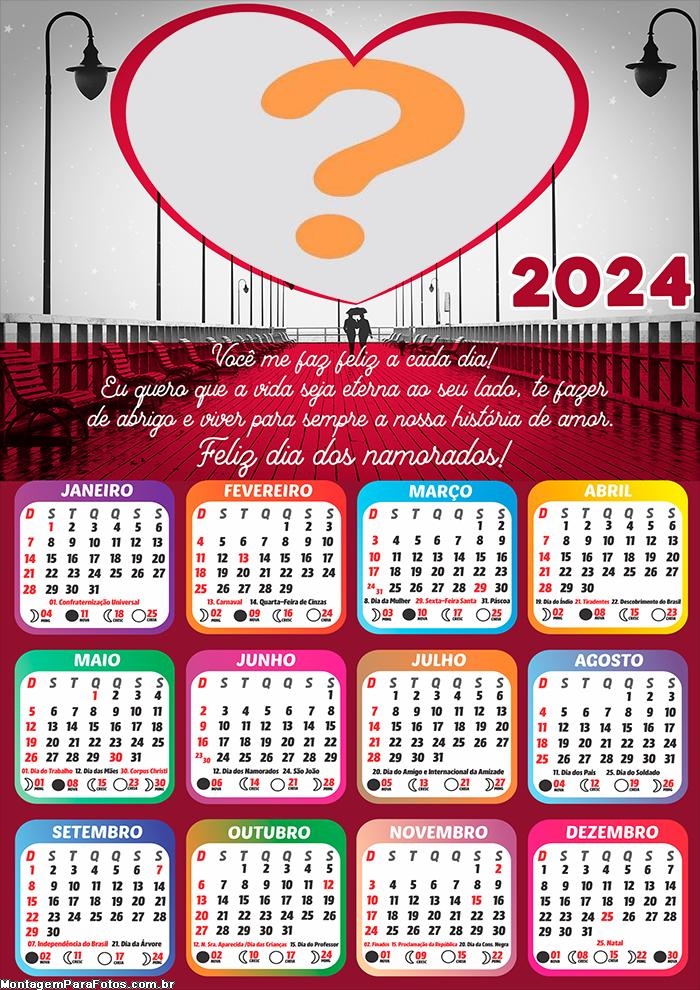 Calendário 2024 Mensagem Dia dos Namorados