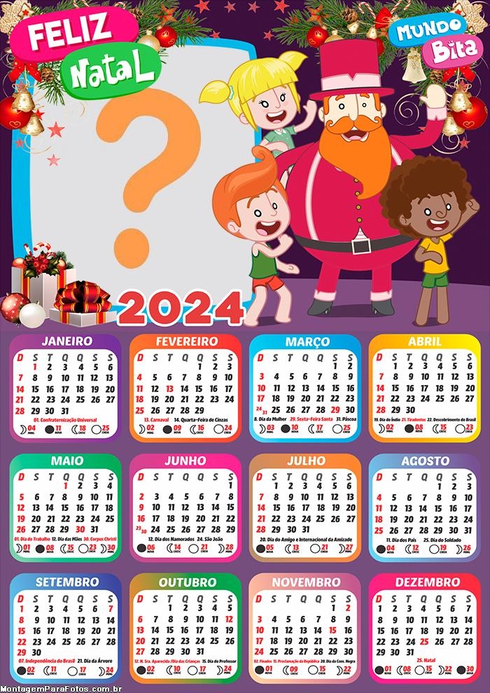 Calendário 2024 Papai Noel Bita Colagem de Foto Infantil