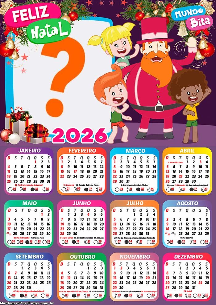Calendário 2026 Papai Noel Bita Emoldurar Foto Online