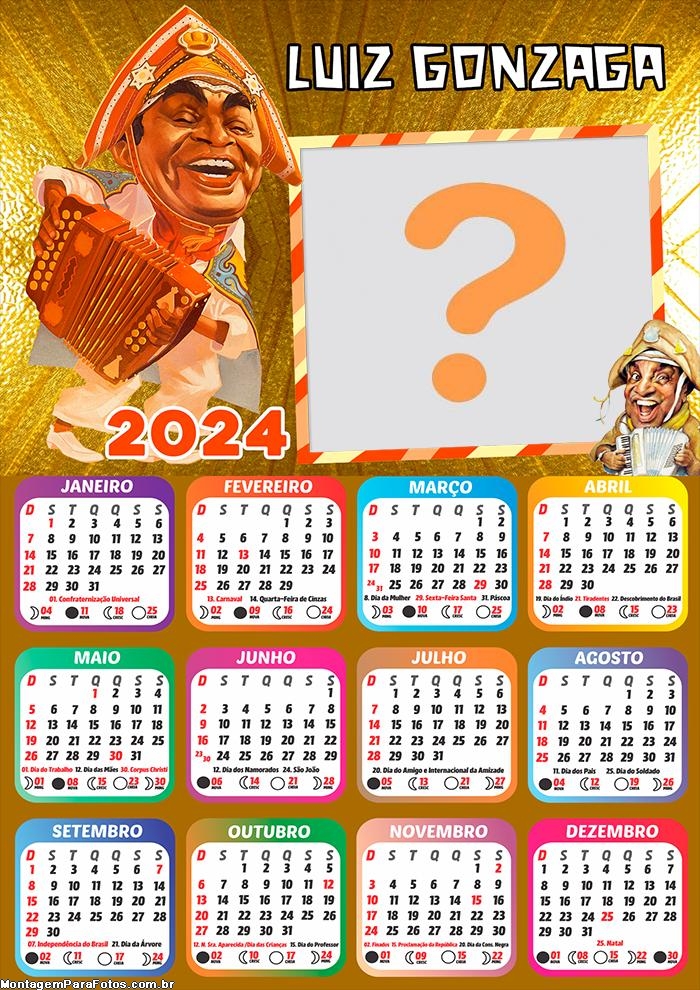 Calendário 2024 Luiz Gonzaga Gratuito Foto Montagem