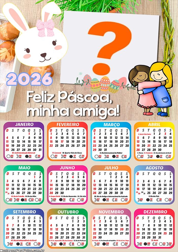 Foto em Calendário 2026 Feliz Páscoa Minha Amiga Online