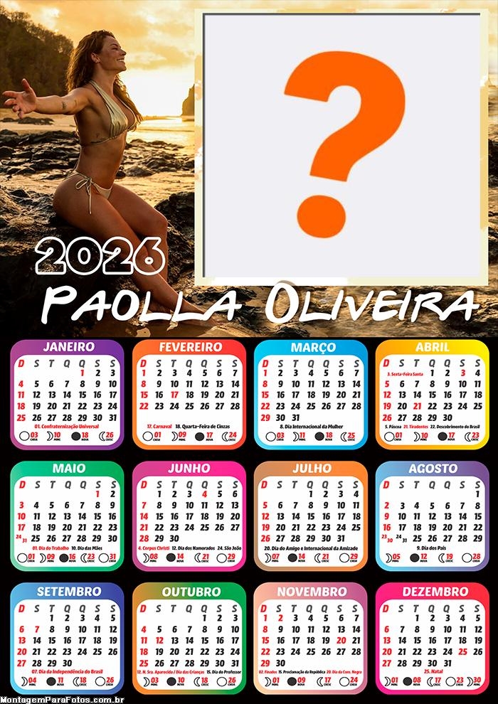 Calendário 2026 Paolla Oliveira Fazer Colagem Grátis