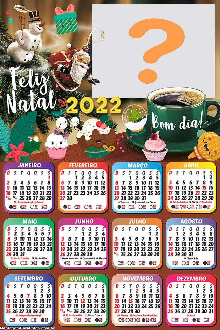 Calendário 2022 Feliz Natal Bom Dia Molduras para Fotos Grátis