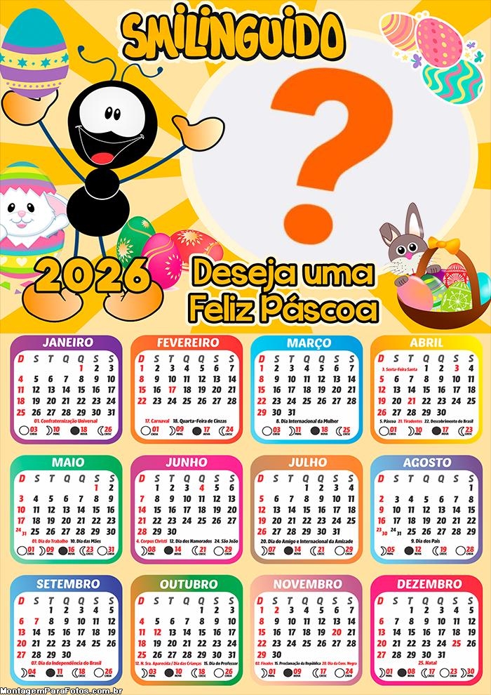 Foto em Calendário 2026 Smilinguido Deseja uma Feliz Páscoa Online