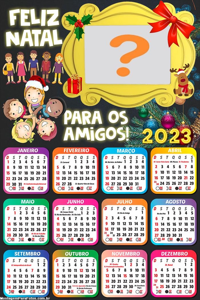 Calendário 2023 Feliz Natal para os Amigos Gratuito Online