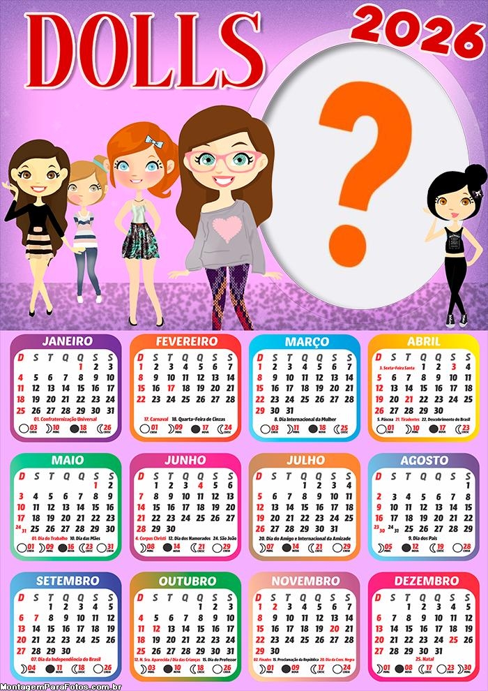 Calendário 2026 Dolls Colar Foto Online