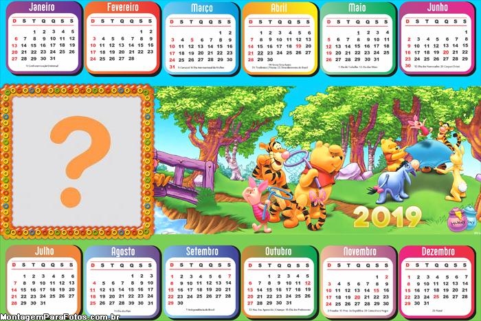 Calendário 2019 Urso Pooh Caçando