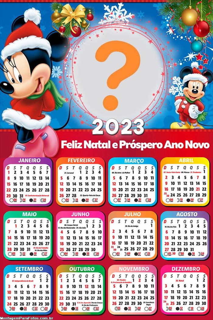 Calendário 2023 Minnie e Mickey Feliz Natal Colagem