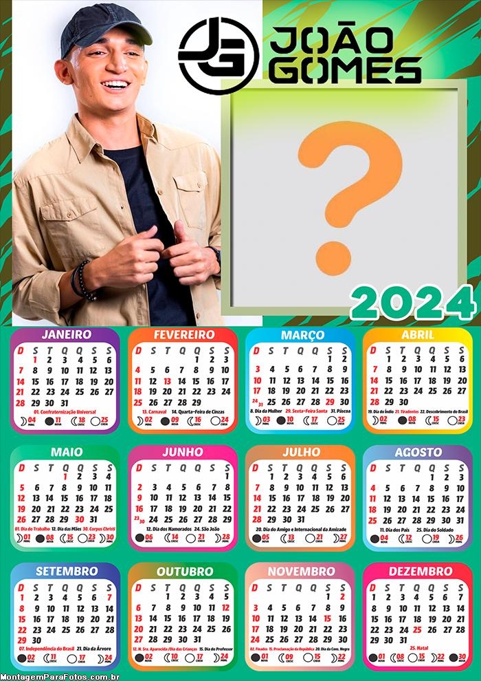 Calendário 2024 João Gomes Colar Foto Grátis