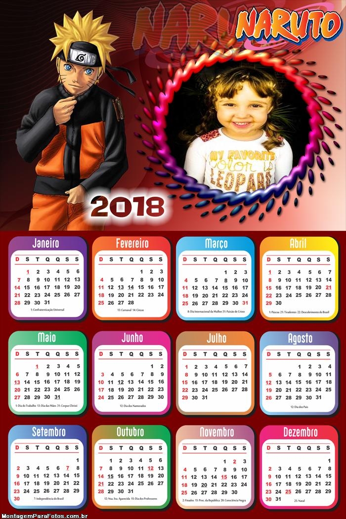 Calendário 2018 Naruto Shippuden