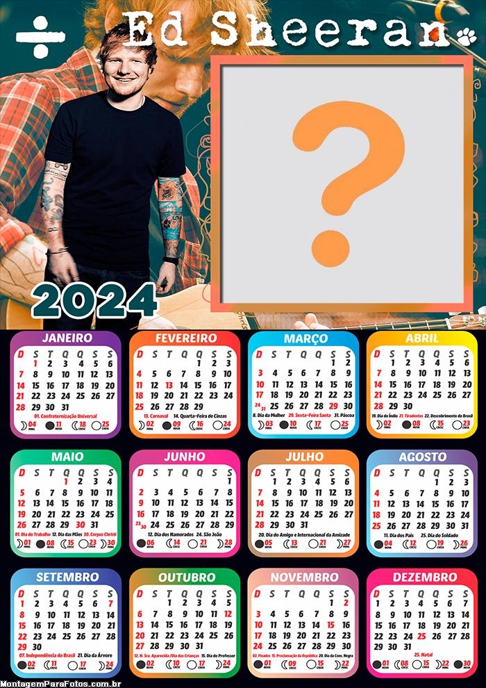 Calendário 2024 Ed Sheeran Criar Montagem