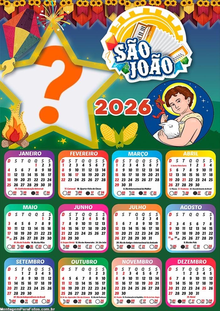 Calendário 2026 São João Festa Junina Montagem