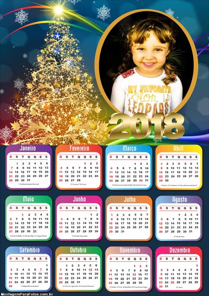 Calendário 2018 Personalizado Dourado