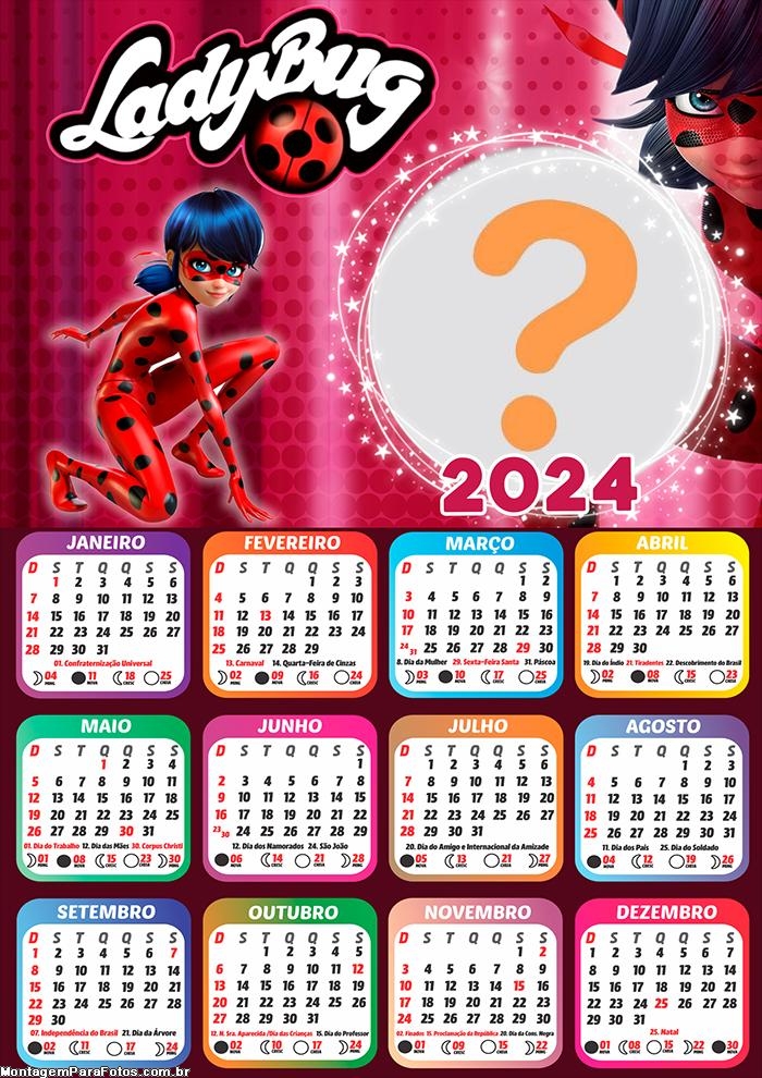 Calendário 2024 LadyBug Criar Online