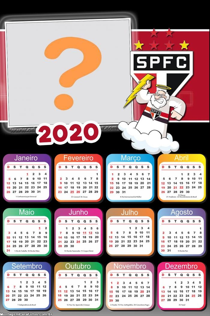 Calendário 2020 São Paulo Mascote do Time