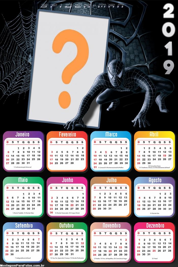 Calendário 2019 Black SpiderMan Marvel