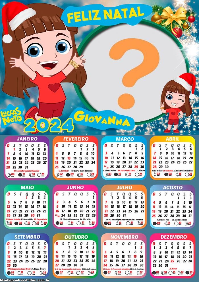 Calendário 2024 Foto Online Giovanna Feliz Natal