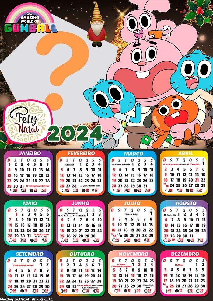 Criar Montagem de Foto Calendário 2024 Feliz Natal Gumball