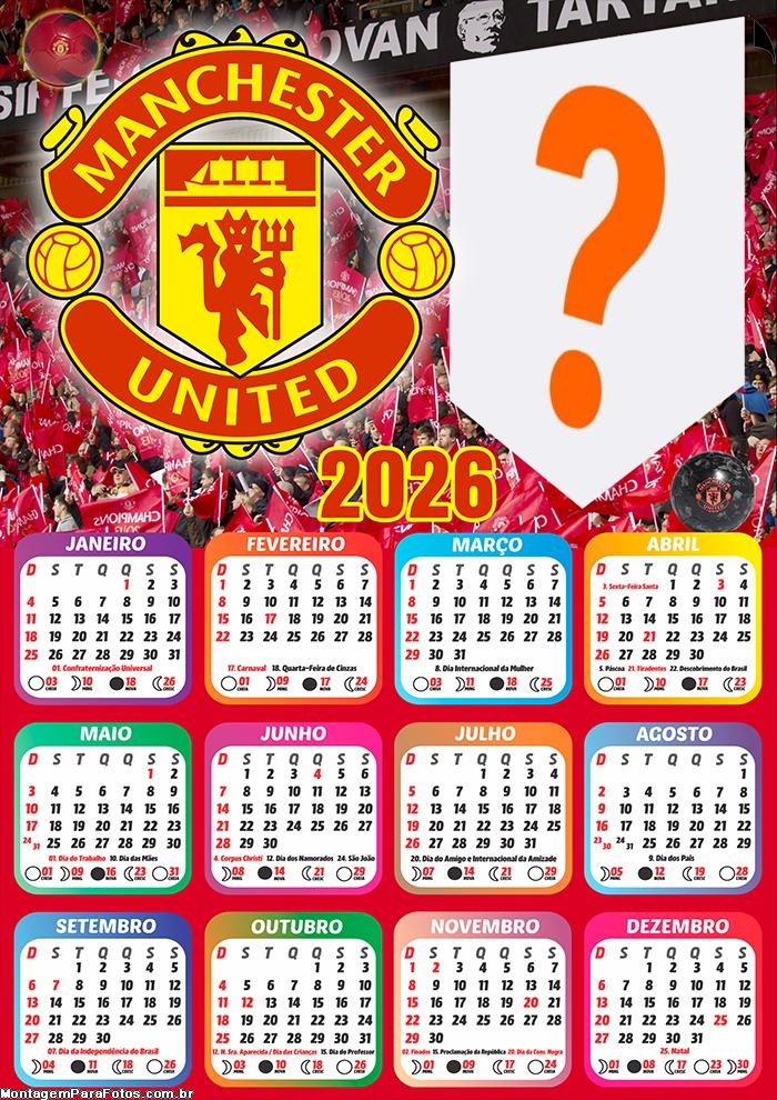 Calendário 2026 Manchester United Football Club Montagem de Foto