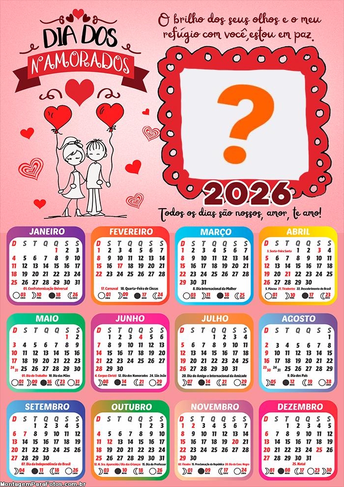 Calendário 2026 O Brilho dos Seus Olhos Criar Montagem