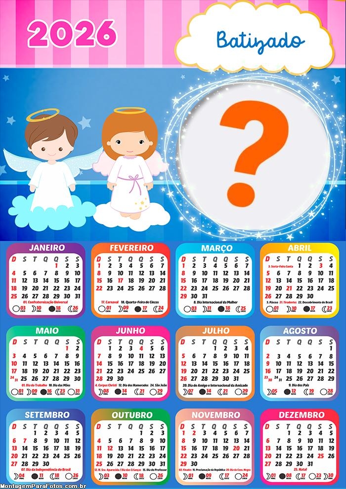 Calendário 2026 Batizado Menino e Menina Emoldurar Foto Online