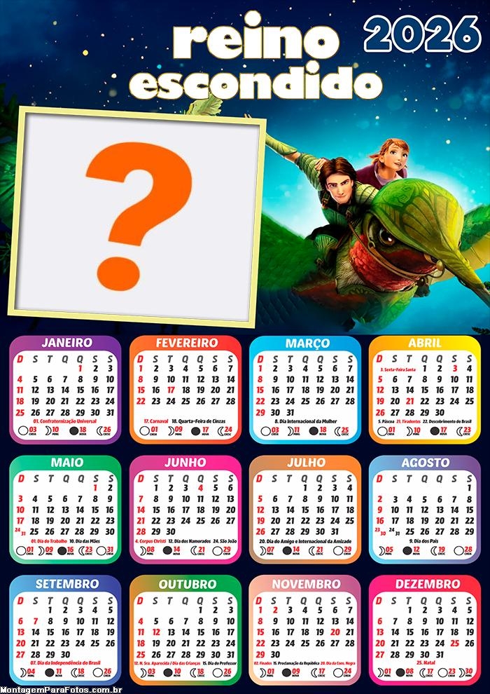 Calendário 2026 Reino Escondido Foto Montagem