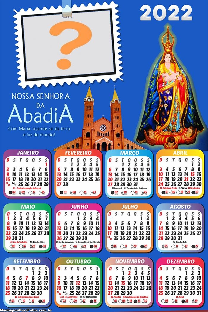 Calendário 2022 Nossa Senhora da Abadia Editar Grátis