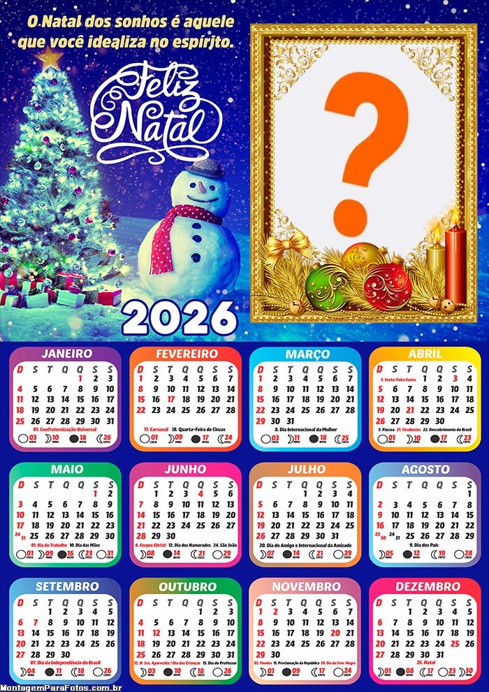 Calendário 2026 Feliz Natal Natal dos Sonhos Colagem Online