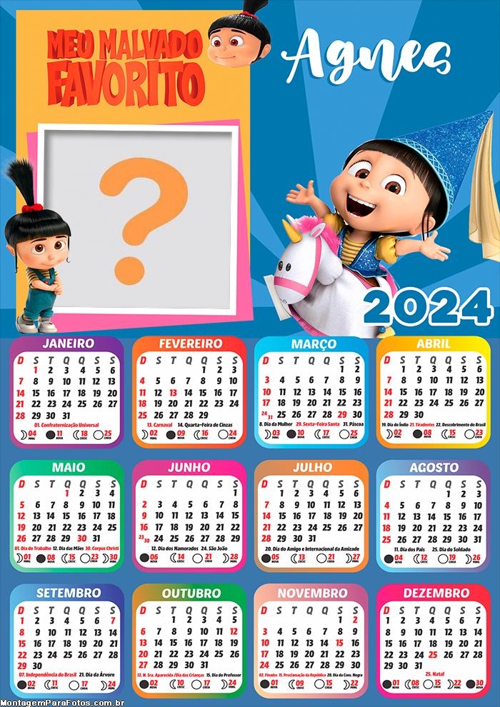 Calendário 2024 Agnes Colagem de Foto Grátis